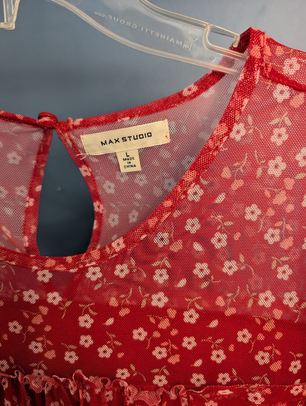 Red Micro-Floral Ruffle Sleeve Blouse - Picture 2 of 2